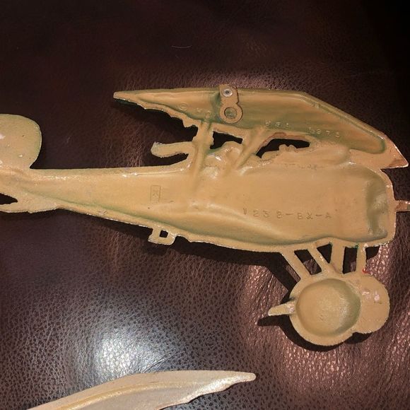 VINTAGE 1970’s Metal Airplane Wall Art Green Biplane with French Flag - Picture 10 of 15